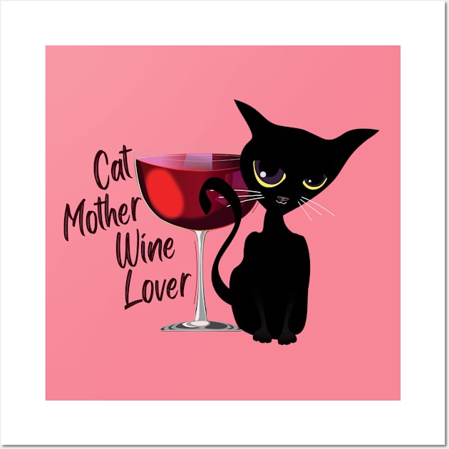 Cat mother wine lover Wall Art by ArteriaMix